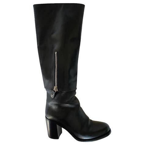 chanel black leather riding boots|chanel high heel boots.